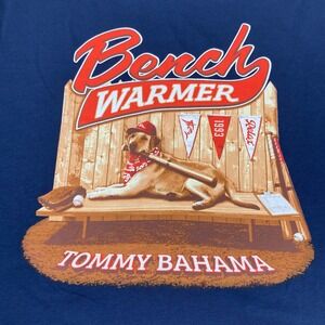 Tommy Bahama Mens Size Small Bench Warmer Baseball Dog Navy Blue T Shirt NEW